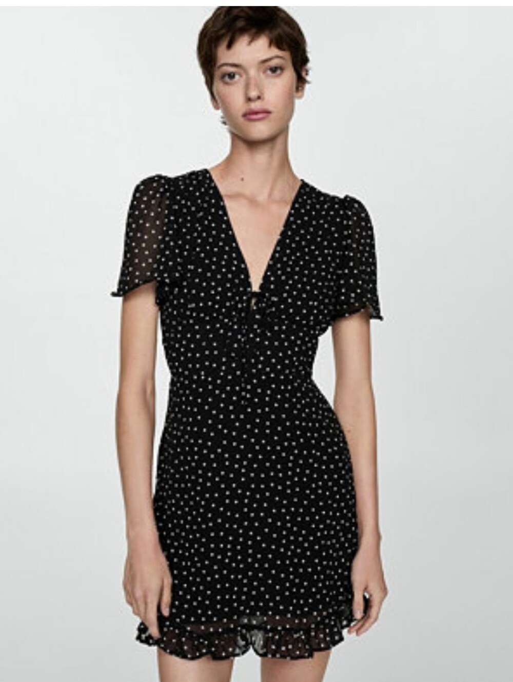 Mango Black Dress with White Polka Dots